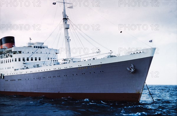 The Kenya Castle anchored off Gibraltar. The Kenya Castle, a liner operated by the Union-Castle line, is anchored off Gibraltar. Gibraltar, July 1958. Gibraltar, Gibraltar, Gibraltar, Mediterranean, Europe .