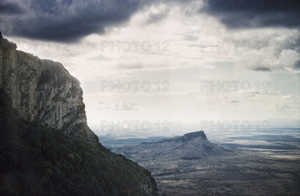 View of Teso from Mount Napak. An extensive view across Teso, taken from the summit of Mount Napak in Karamoja. North East Uganda, December 1958., East (Uganda), Uganda, Eastern Africa, Africa.