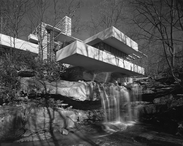 Exterior of Fallingwater (Edgar Kaufmann residence) designed by Frank Lloyd Wright 1937. Created by Hedrich-Blessing