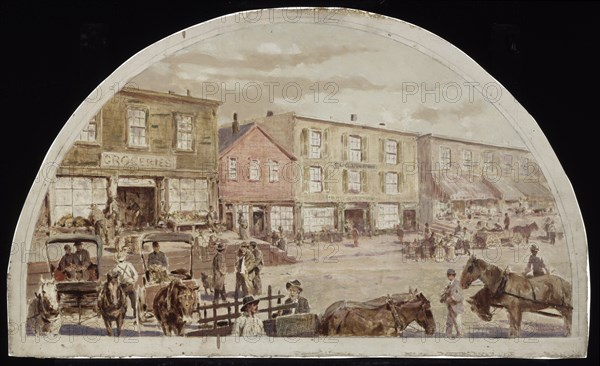 Clark Street, between Lake and Randolph Streets, 1857.  Created by Earle, Lawrence Carmichael, 1845-1921