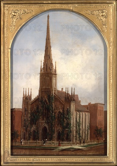 St. Paul's Universalist Church before the fire of 1871.  Created by Bigelow, Daniel Folger, 1823-1910