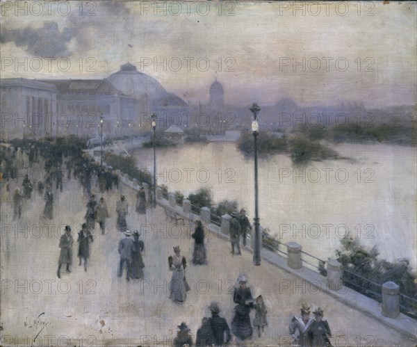 Sunset Hour on the West Lagoon, World's Columbian Exposition, 1893.  Created by Metcalf, William (1858-1925)