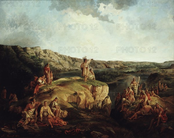 Western Landscape with Indians, 1852.  Created by Pomarede, Leon, ca.1807-1892