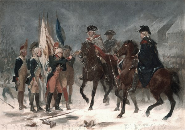 Surrender of Colonel Rall at the Battle of Trenton, 1776.  Created by Chappel, Alonzo, 1828-1887