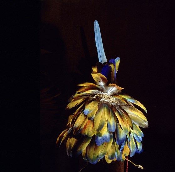 Headdress made of feathers from birds of the Amazon