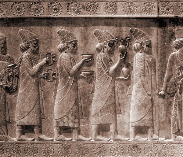 A detail of the reliefs on the stairways leading to the audience hall of Darius and Xerxes