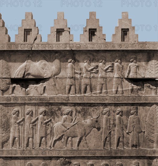 A detail of the reliefs on the stairways leading to the audience hall of Darius and Xerxes