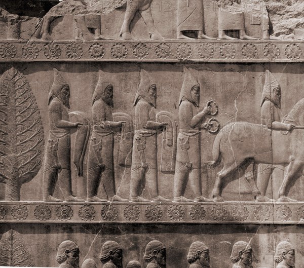 A detail of the reliefs on the stairways leading to the audience hall of Darius and Xerxes