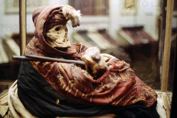Peruvian mummy bundle from the Paracas/Nazca culture on the southern coast of Peru