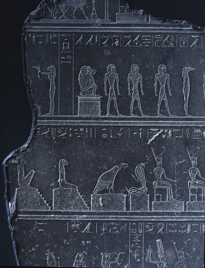 Relief with hieroglyphs and gods from the naos of Apries at Sais