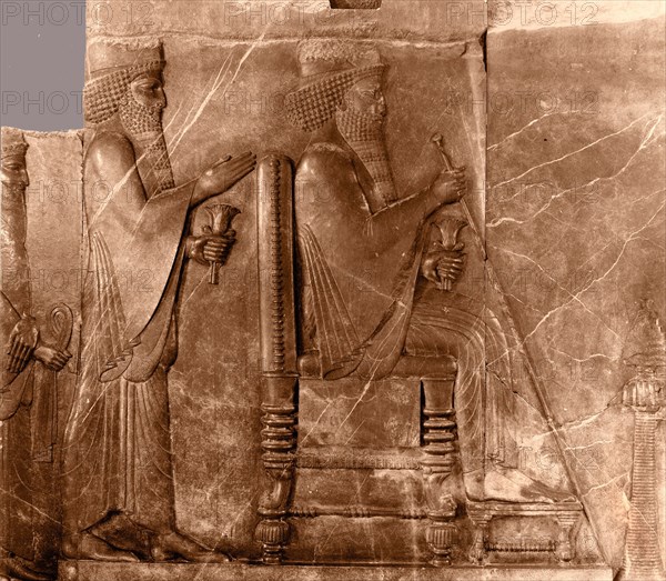 Relief showing Darius I seated, with Xerxes I standing behind