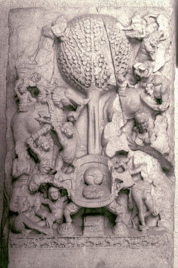 Relief depicting Maras attack on Buddha