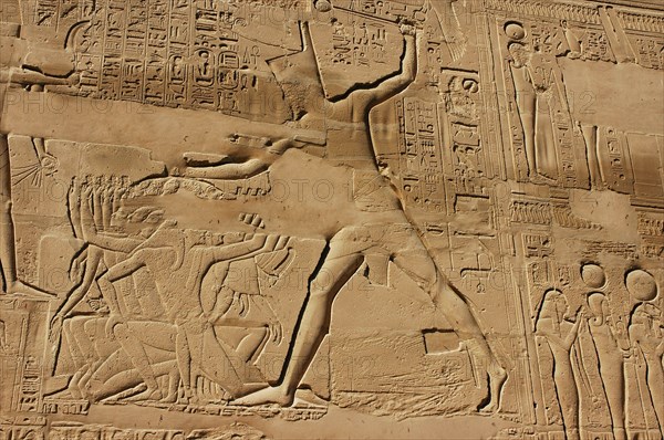 View of the giant relief decoration on the outside northern wall of the Great Hypostyle Court