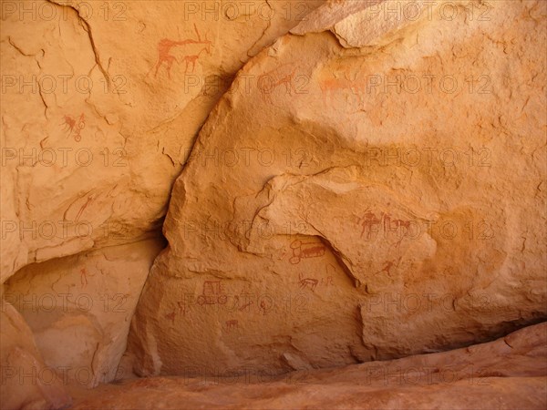 Rock painting with scene of everyday life from the Horse Phase