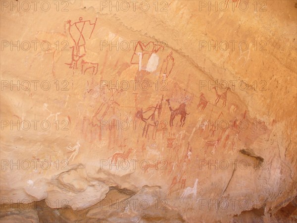 Rock painting with scene of everyday life from the Horse Phase