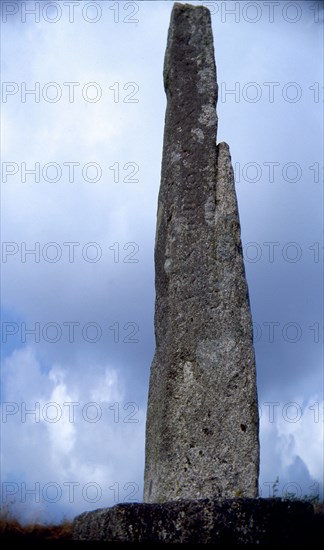 The Tristan Stone, also known as the Dunstan Stone, a memorial to the hero Tristan which stands beside the raod near the Cornish town of Fowey