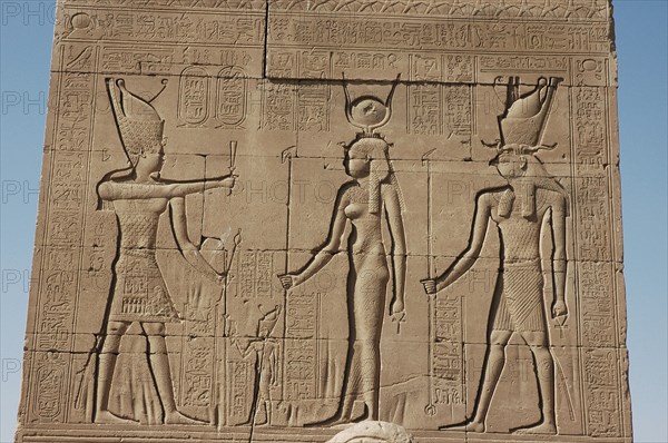 Mnumental relief at the Temple of Hathor