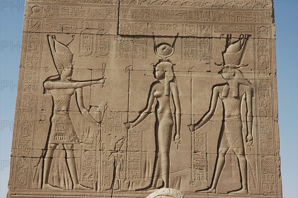 Mnumental relief at the Temple of Hathor