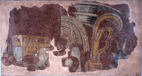 Fresco painting of a lord holding a staff from Techinantitla, a large apartment compound that housed officers of the highest rank