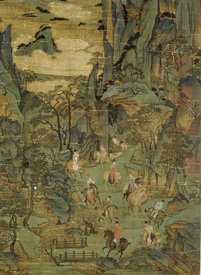 Detail of an anonymous painting The Flight of the Emperor Ming Huang to Shu