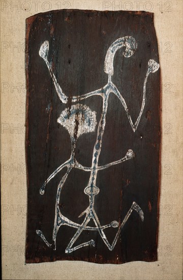 Bark painting depicting copulating figures