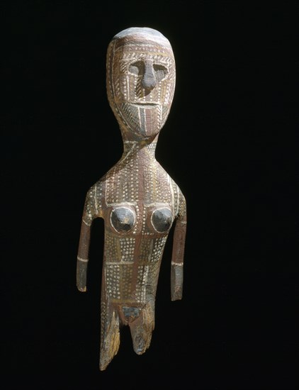 Painted wooden aboriginal figure of a woman