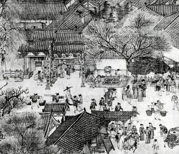 A detail of a scroll called Going Up the River at the Qingming (Spring) Festival by Zhang Zeduan