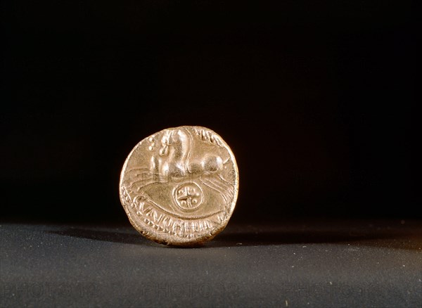 Gold coin of Cunobelinus (AD 10 40) which carries his name