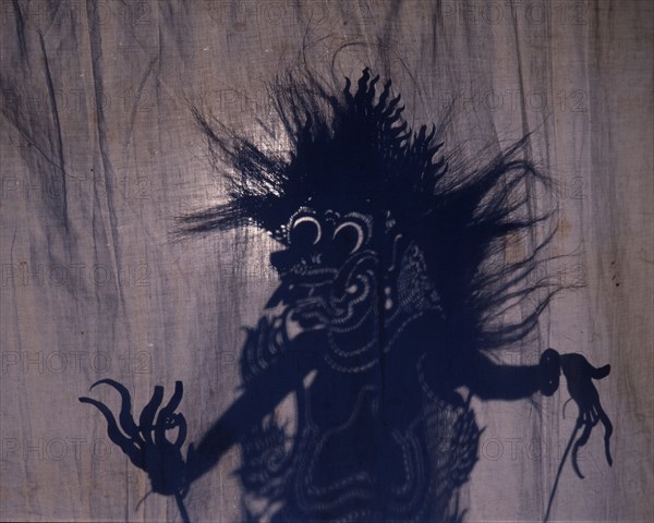 Wayang shadow puppet of Rangda, Queen of witches, used in popular all night performances, usually based on ancient Hindu epics such as the Ramayana