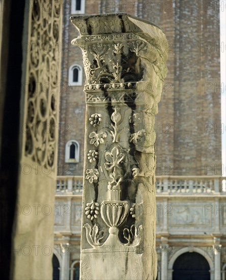 This column from Acre now in Piazza San Marco, Venice conveys something of the immense richness and variety that could be found in buildings all over the Byzantine Empire at the time