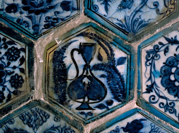 Mismatched Iznik style tiles from a wall panel