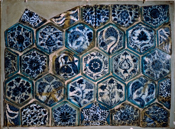 Mismatched Iznik style tiles from a wall panel