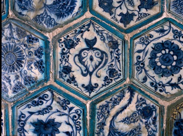 Mismatched Iznik style tiles from a wall panel