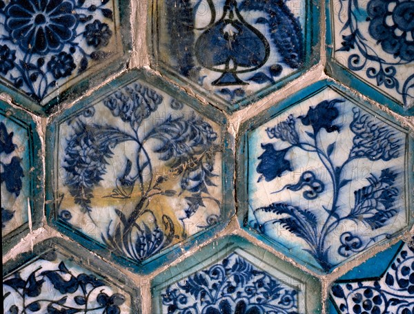 Mismatched Iznik style tiles from a wall panel