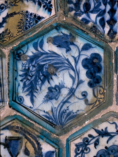 Mismatched Iznik style tiles from a wall panel