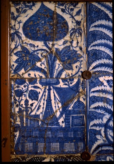 Mismatched Iznik style tiles from a wall panel