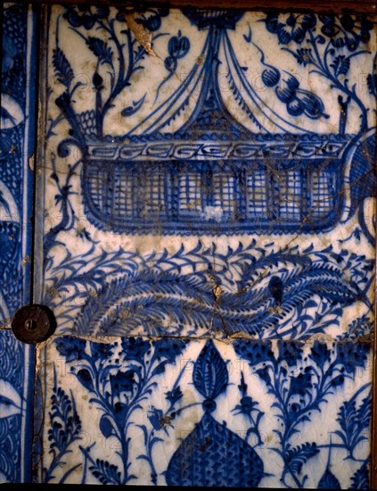 Mismatched Iznik style tiles from a wall panel