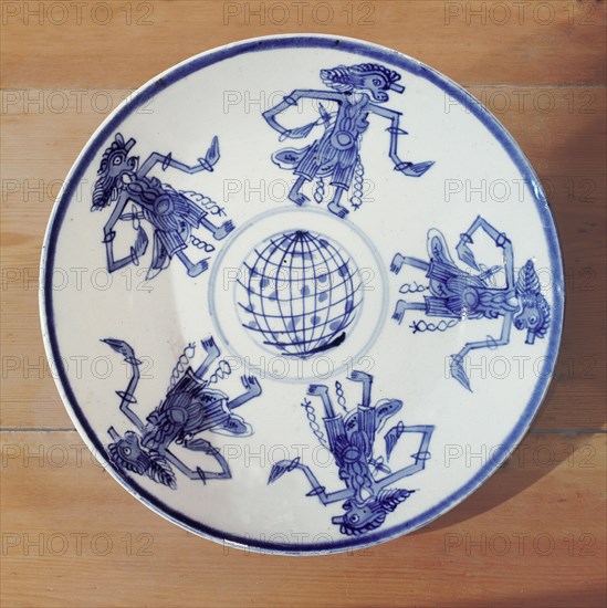 Blue and white ware plate designed especially for trade with the Rajahs of Java