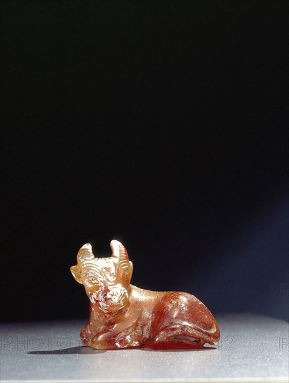 Cornelian amulet of a seated bull
