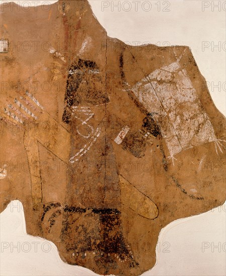 Wall painting depicting a warrior with a shield