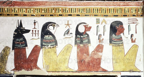 A detail of a wall painting in the tomb of Queen Nefertari