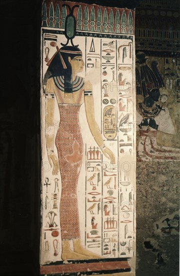 A detail of a wall painting in the tomb of Queen Nefertari