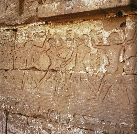 Relief from the portico of the palace in the first courtyard of the Temple of Ramesses III, Medinet Habu
