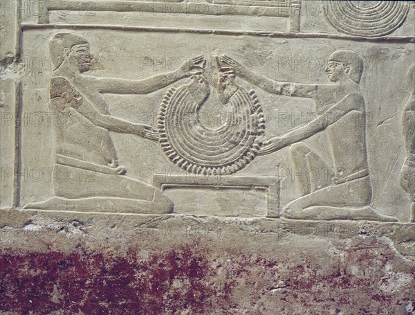 A relief in the tomb of Mereruka showing metalworkers and dwarfs employed in the manufacture of jewellery