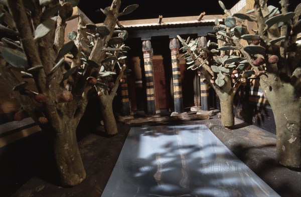 Model of a walled garden with central pool and columned portico from the tomb of the nobleman Meketre