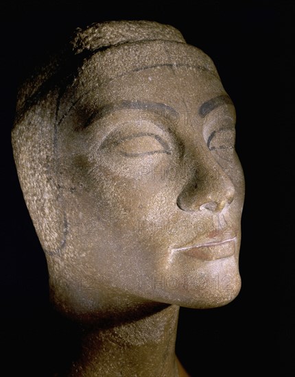 The unfinished head of Queen Nefertiti, wife of Akhenaton