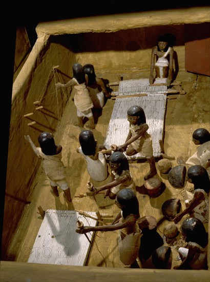 Wooden model depicting a weavers workshop