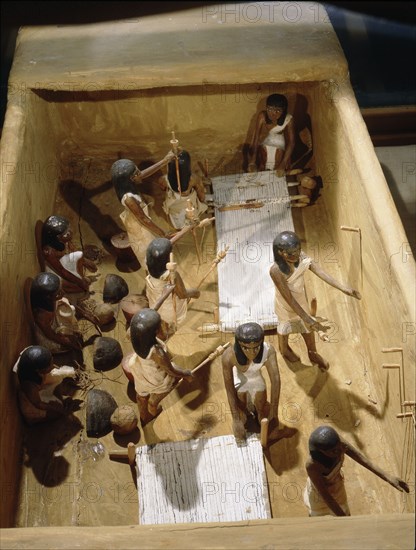 Wooden model depicting a weavers workshop