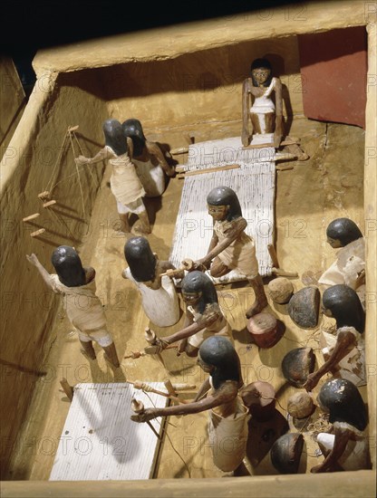 Wooden model depicting a weavers workshop