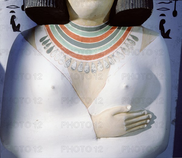 A detail of the statues of Prince Rahotep and his wife Nofret